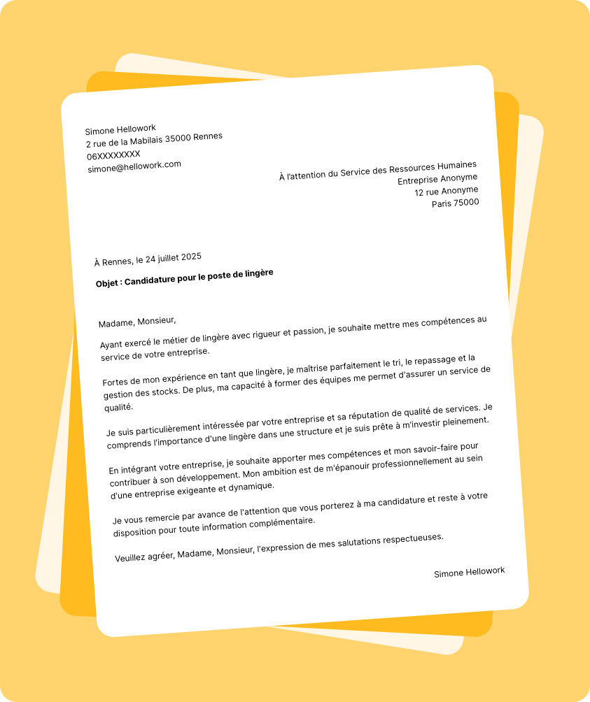 Exemple lettre de motivation Lingère
