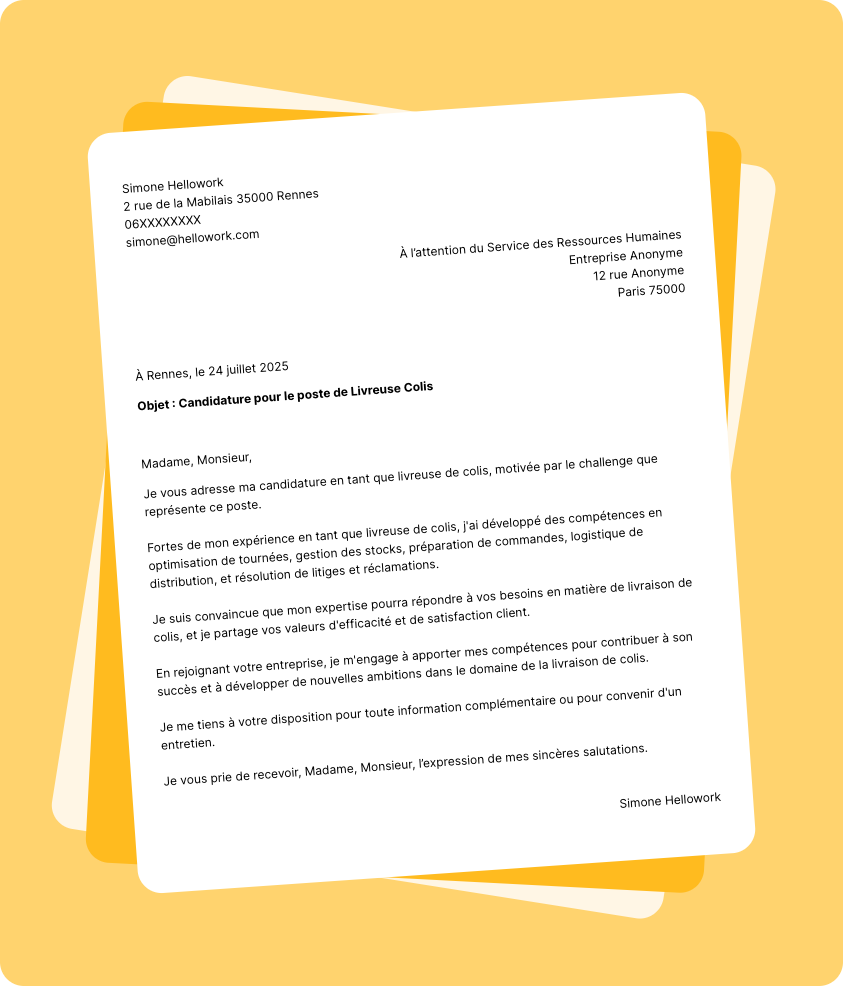 Exemple lettre de motivation Livreur colis