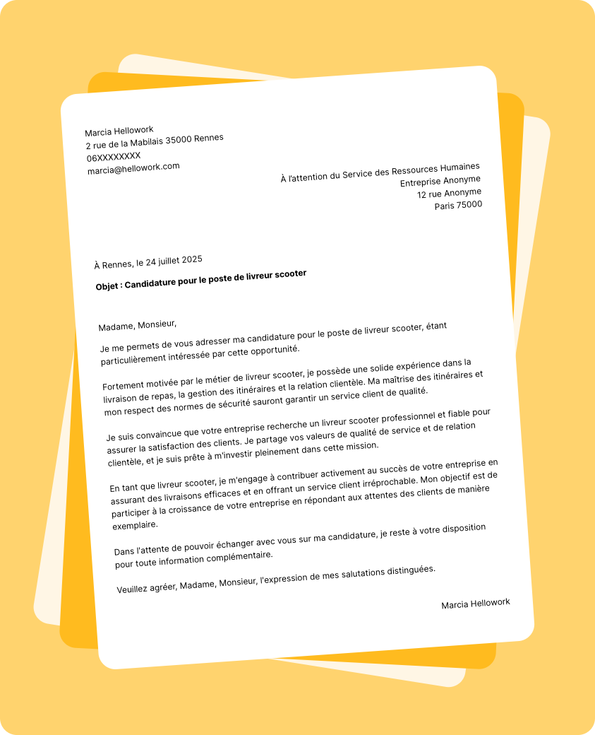Exemple lettre de motivation Livreur scooter