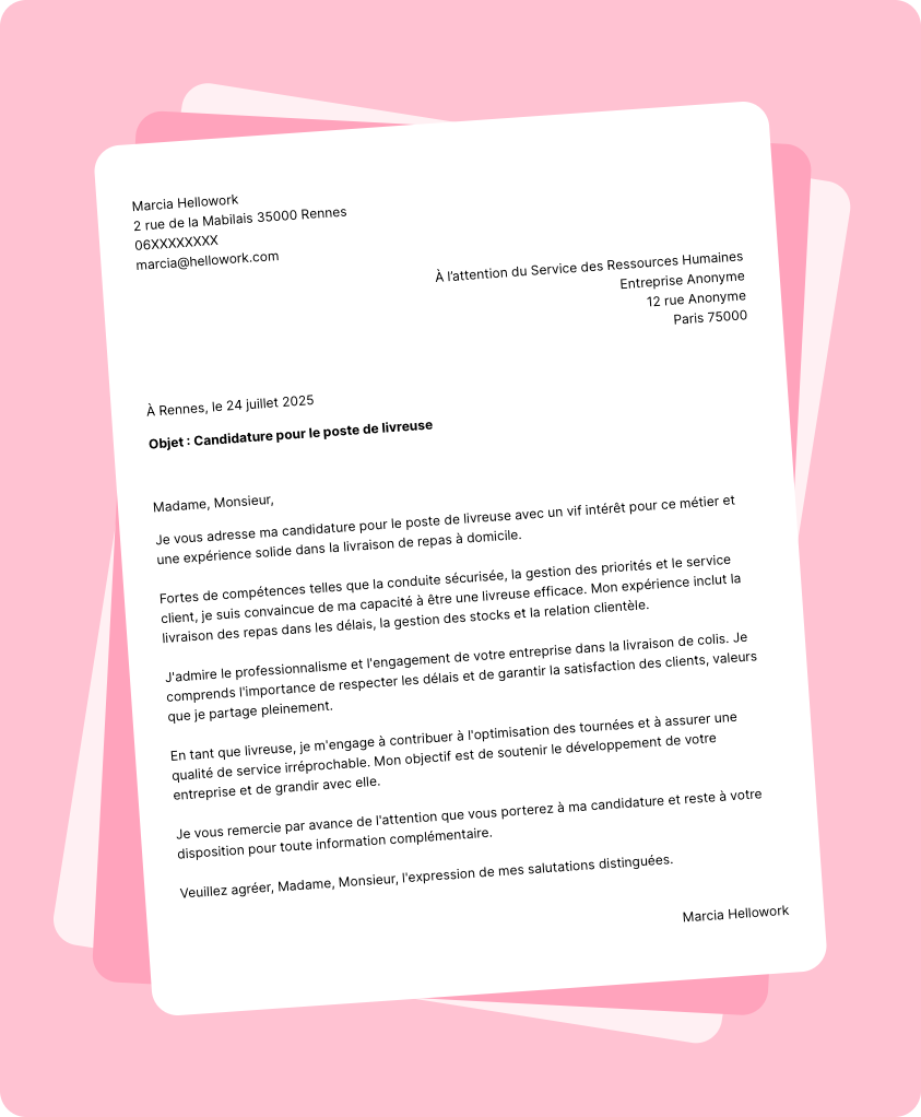 Modèle lettre de motivation Livreur Exemple lettre de motivation Livreur
