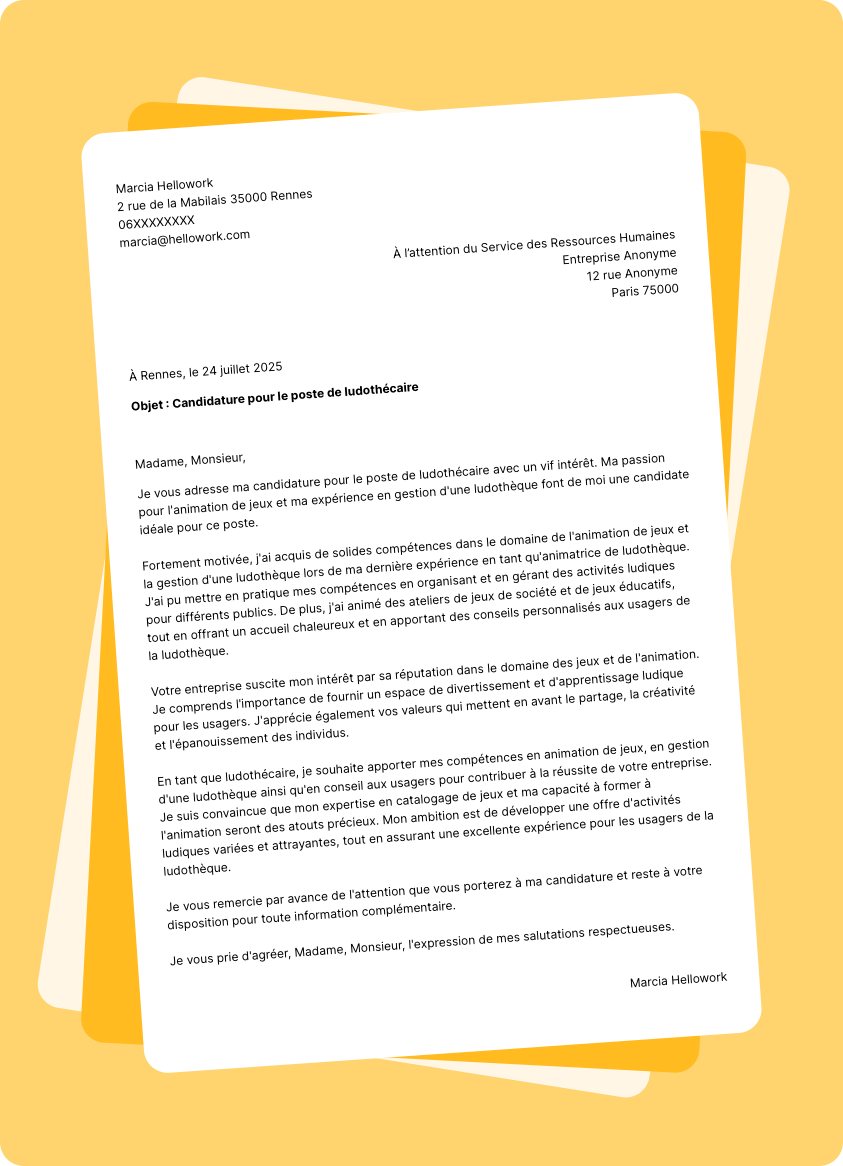 Modèle lettre de motivation Ludothécaire Exemple lettre de motivation Ludothécaire