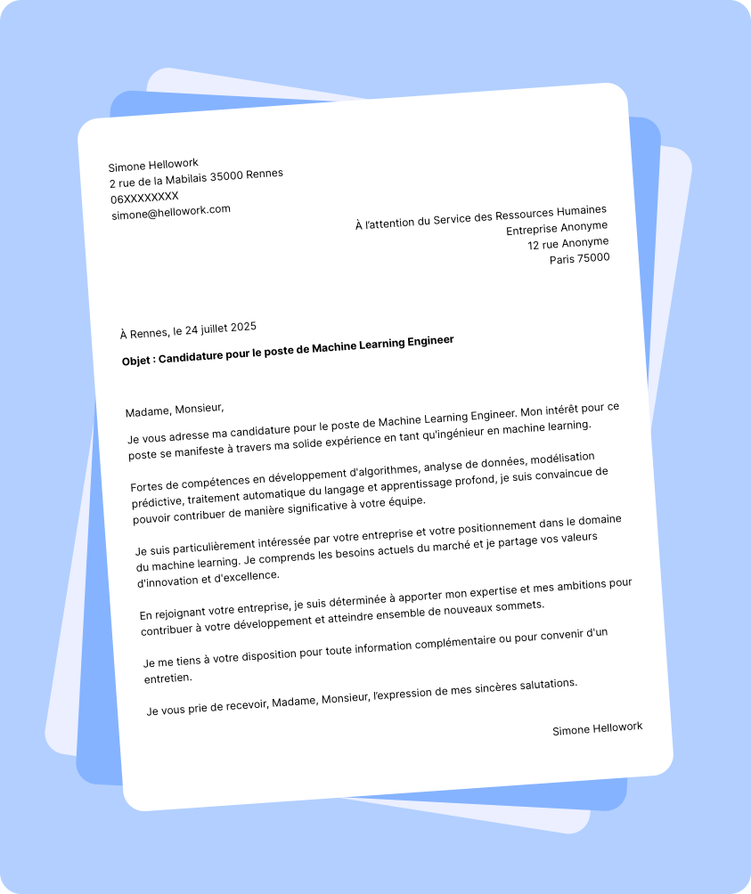 Modèle lettre de motivation Machine learning engineer Exemple lettre de motivation Machine learning engineer