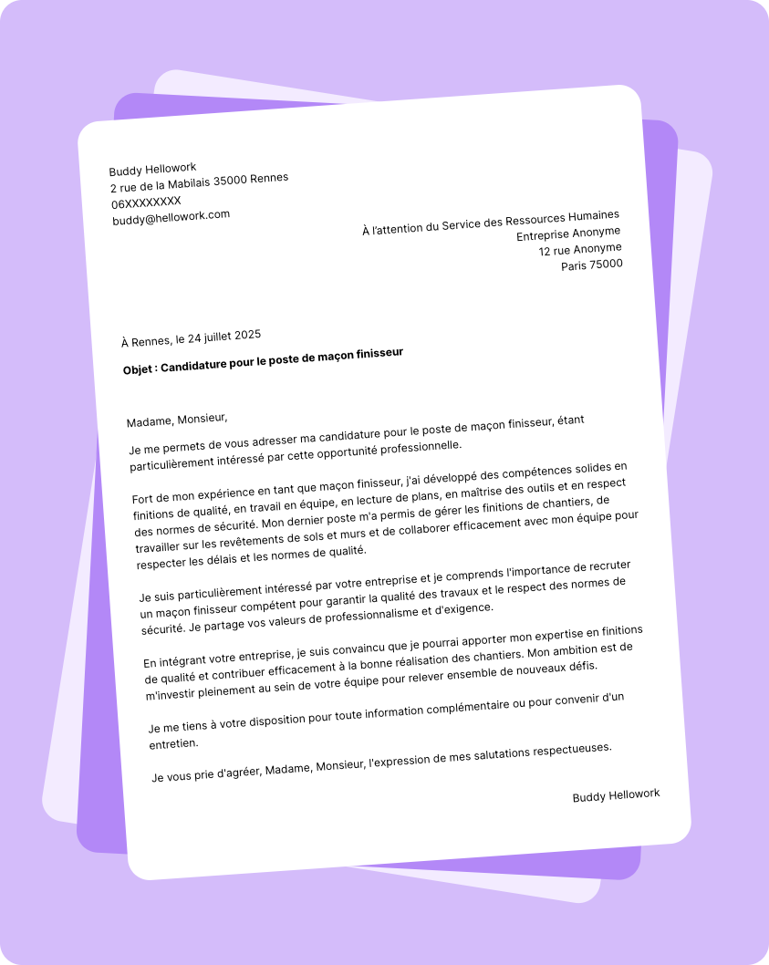 Exemple lettre de motivation Maçon finisseur