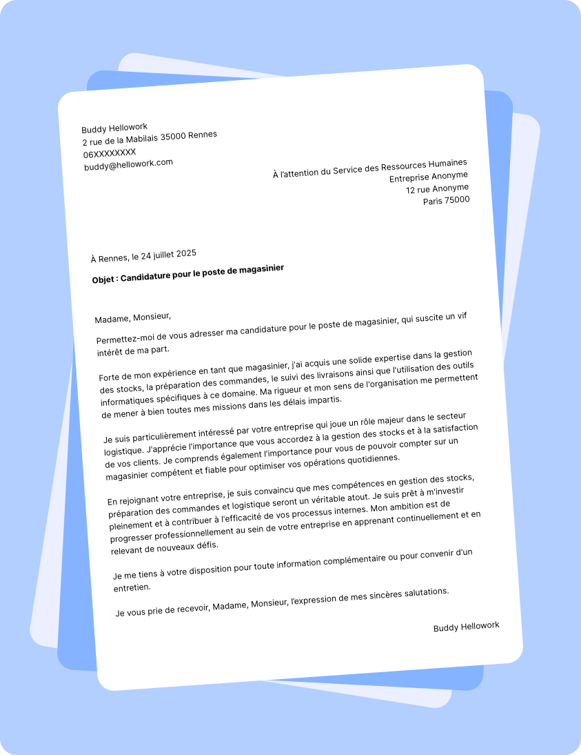 Modèle lettre de motivation Magasinier Exemple lettre de motivation Magasinier