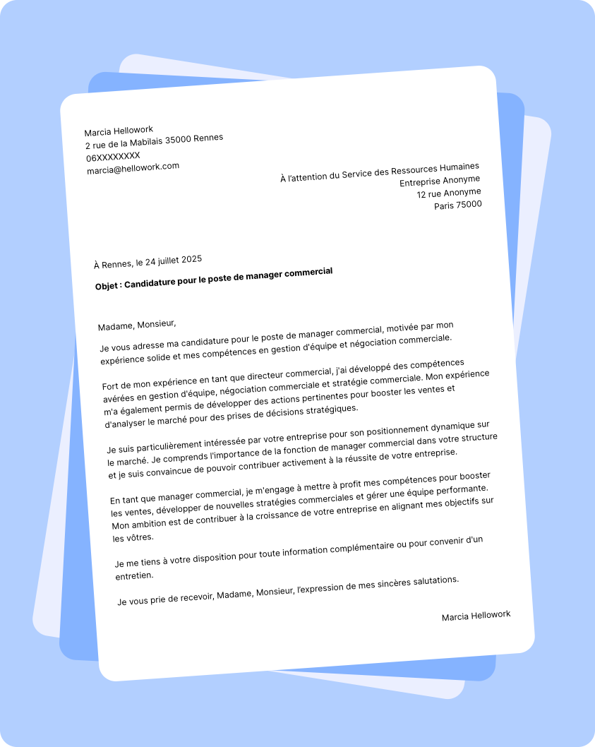 Exemple lettre de motivation Manager commercial