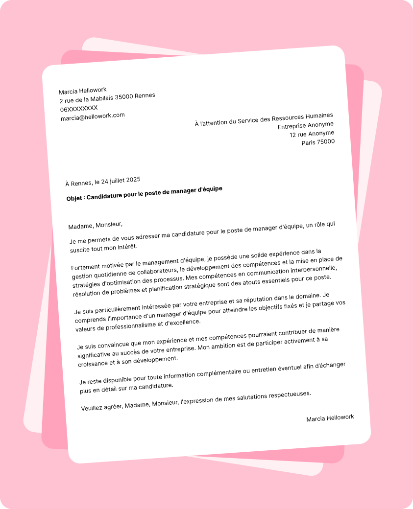 Exemple lettre de motivation Manager d'équipe