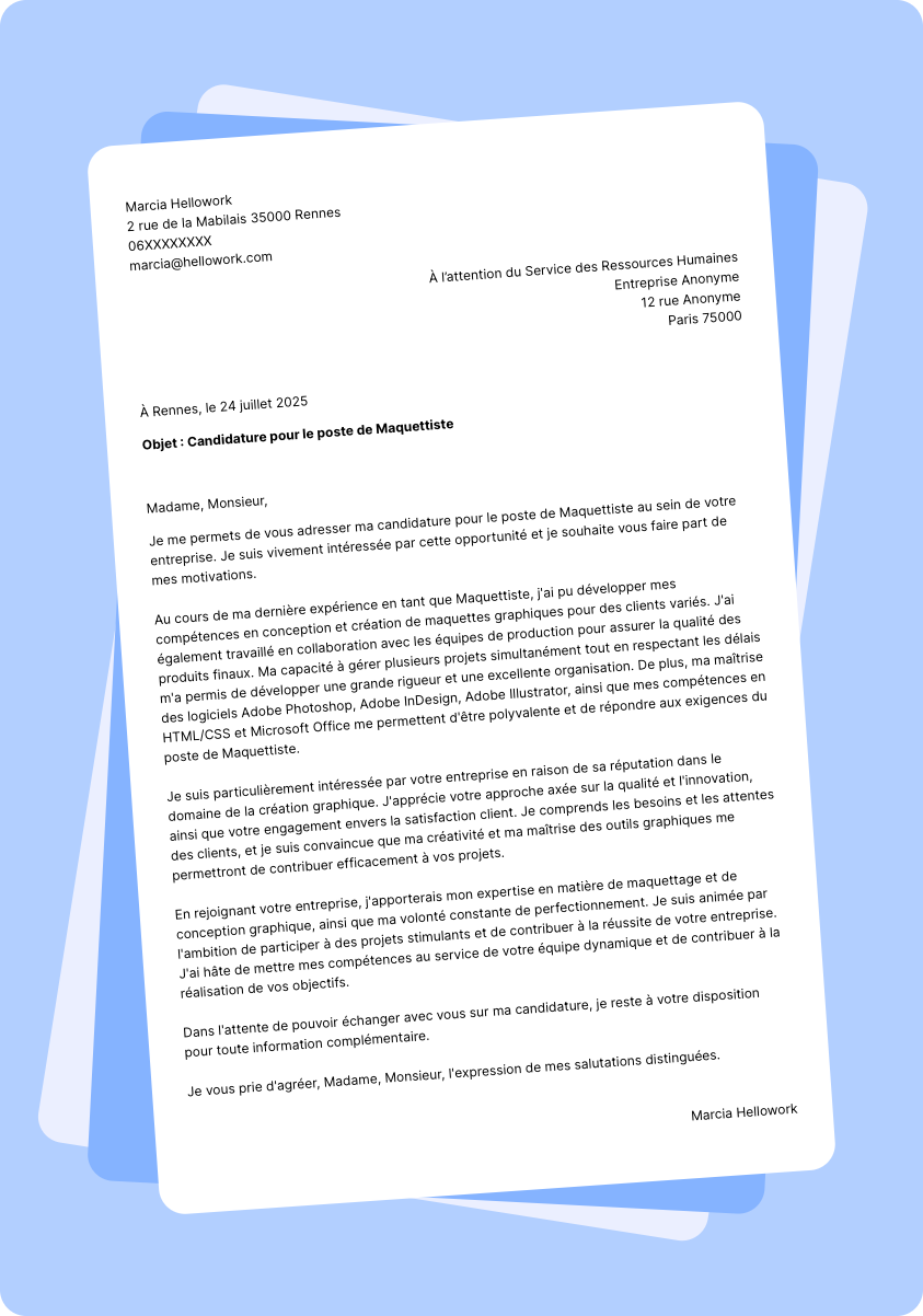 Modèle lettre de motivation Maquettiste Exemple lettre de motivation Maquettiste