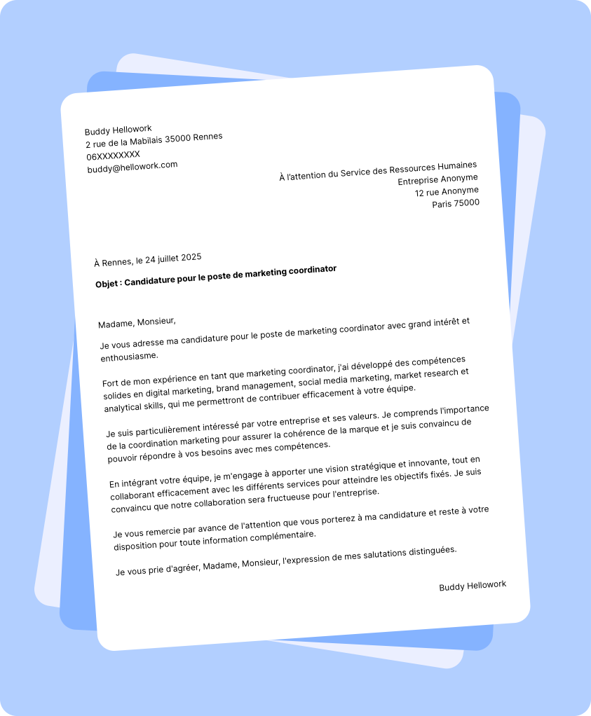 Exemple lettre de motivation Marketing coordinator
