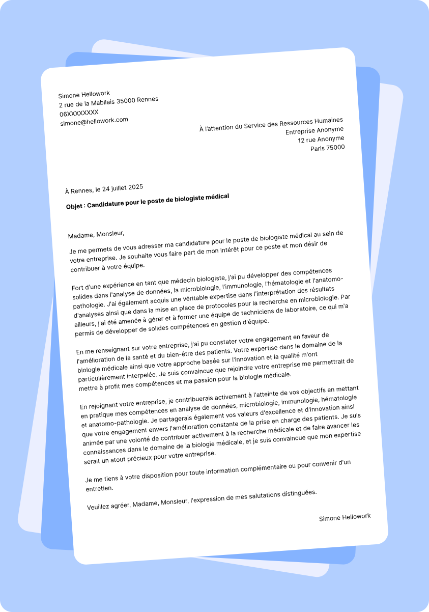 Exemple lettre de motivation Médecin biologiste