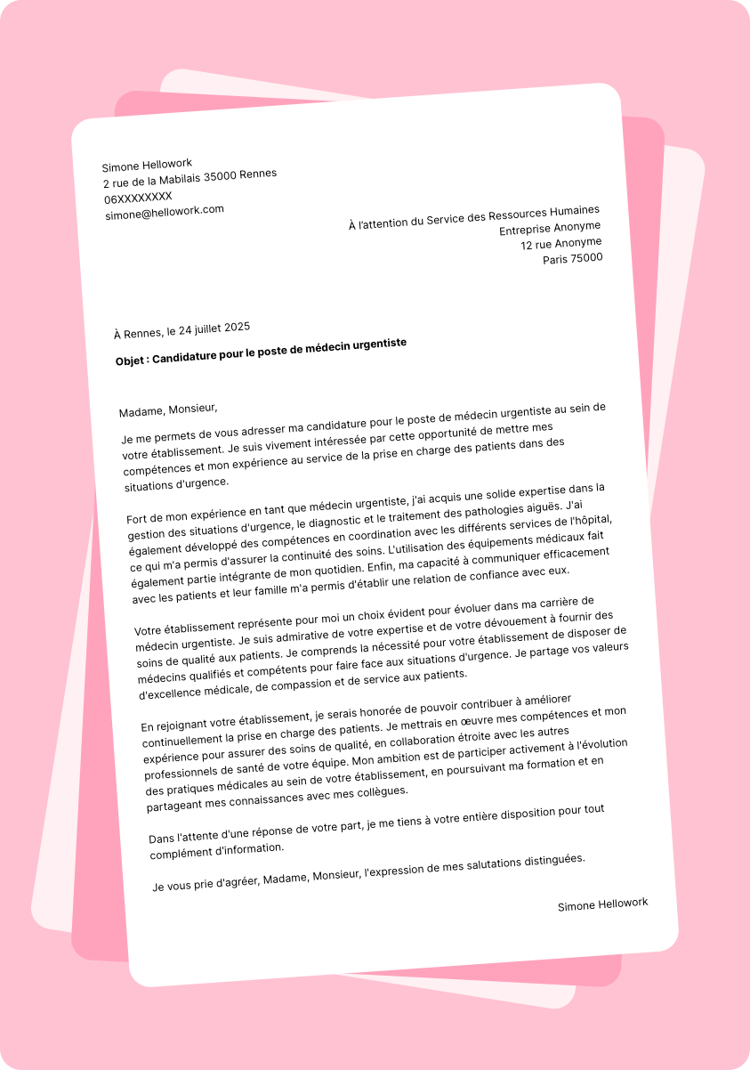 Exemple lettre de motivation Médecin urgentiste