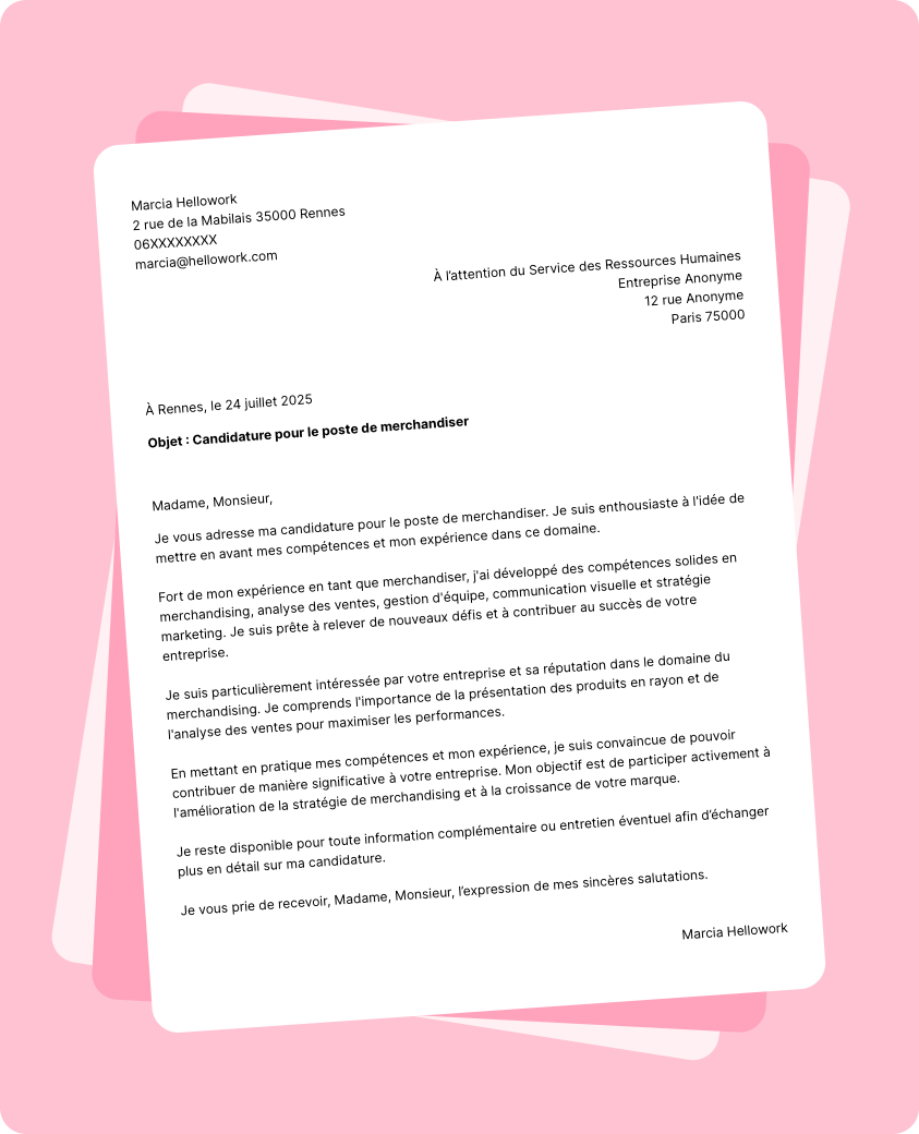 Exemple lettre de motivation Merchandiser