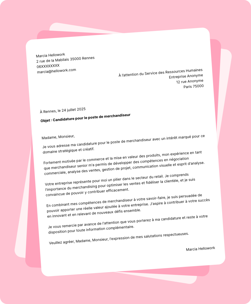 Modèle lettre de motivation Merchandiseur Exemple lettre de motivation Merchandiseur