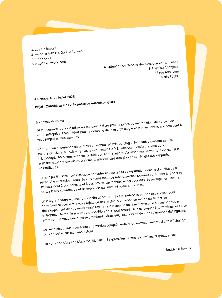 Modèle lettre de motivation Microbiologiste Exemple lettre de motivation Microbiologiste