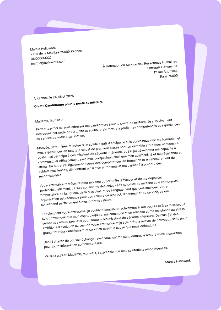 Exemple lettre de motivation Militaire
