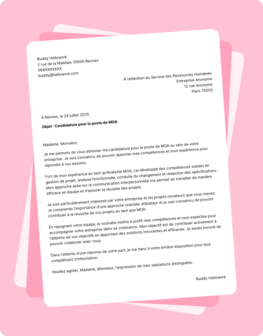 Exemple lettre de motivation MOA