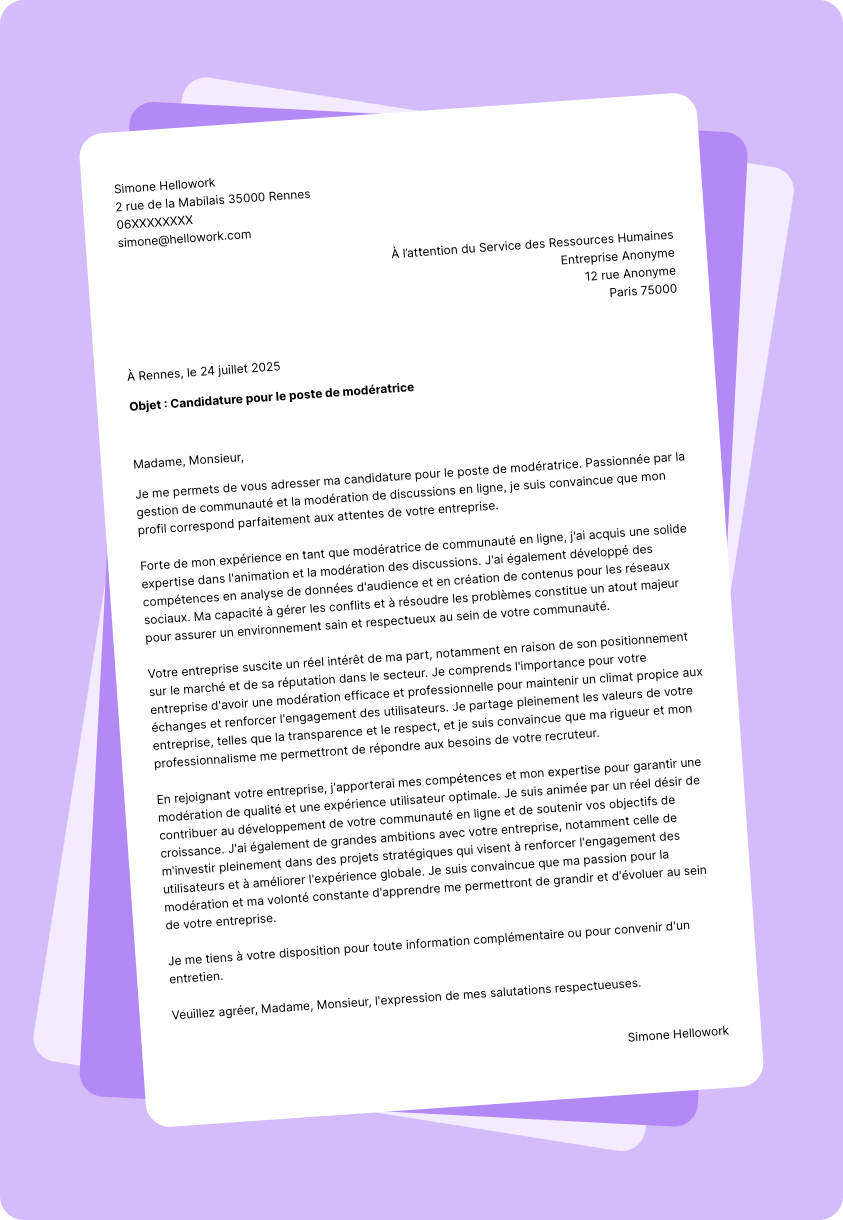 Modèle lettre de motivation Modérateur Exemple lettre de motivation Modérateur