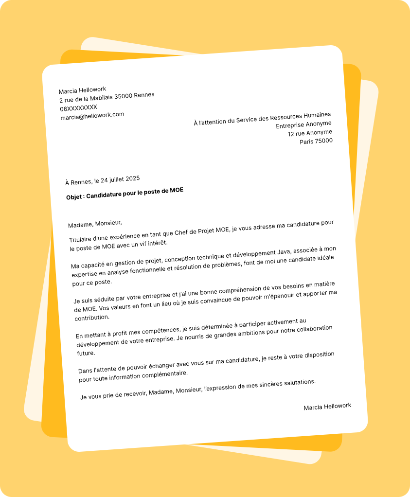 Modèle lettre de motivation MOE Exemple lettre de motivation MOE