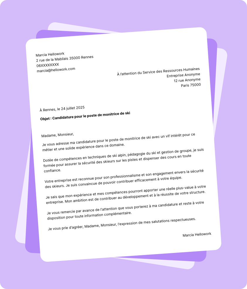 Modèle lettre de motivation Moniteur de ski Exemple lettre de motivation Moniteur de ski