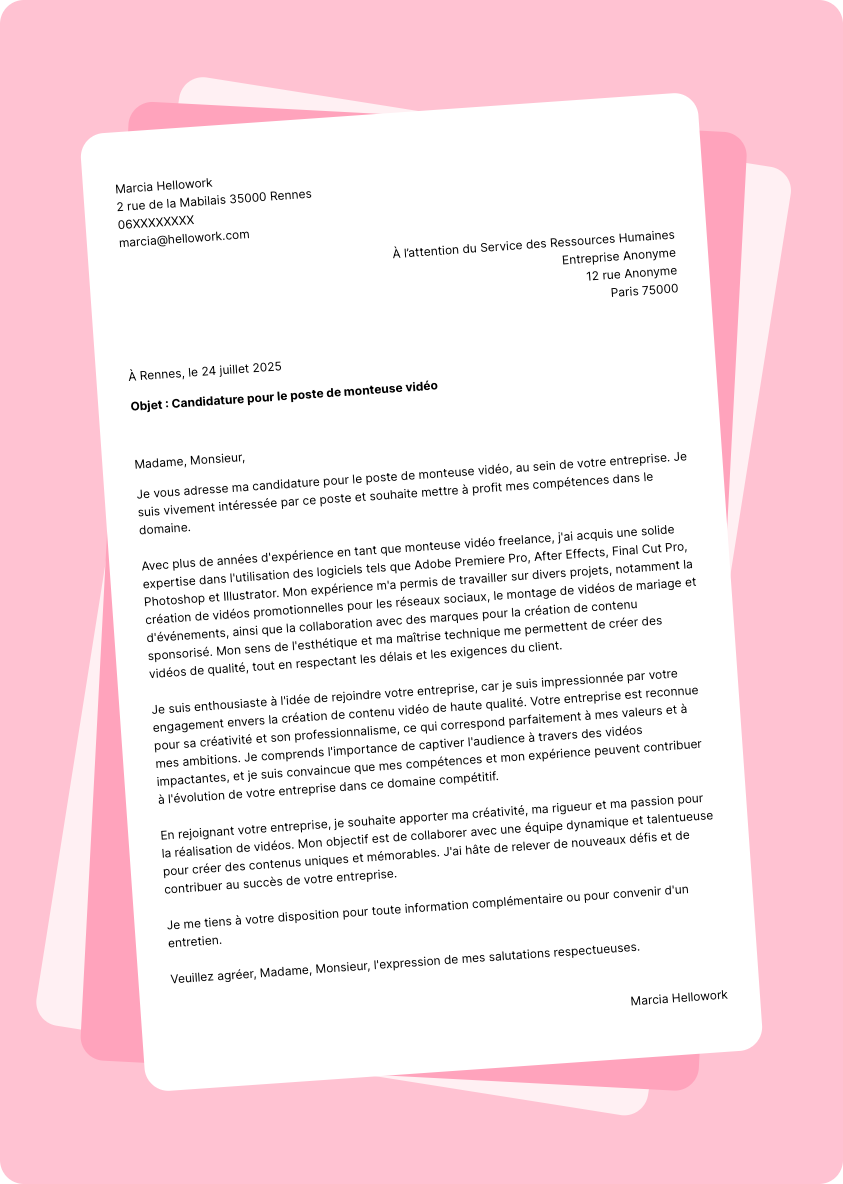 Modèle lettre de motivation Monteur vidéo Exemple lettre de motivation Monteur vidéo