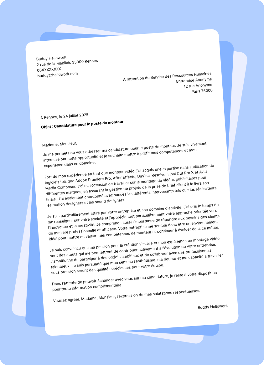 Exemple lettre de motivation Monteur