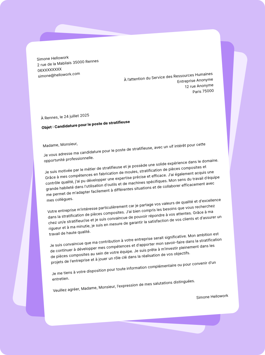 Exemple lettre de motivation Mouleur-stratifieur