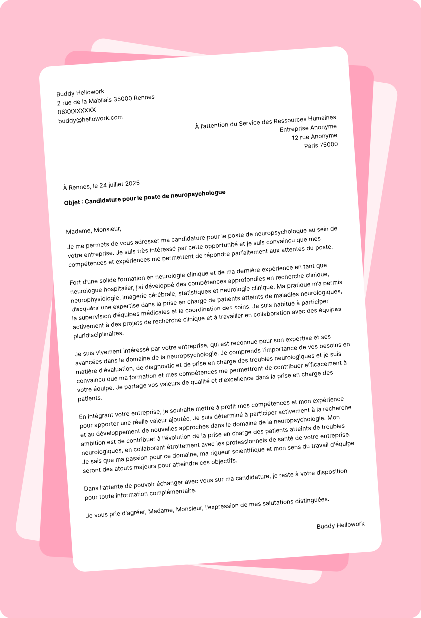 Exemple lettre de motivation Neurologue