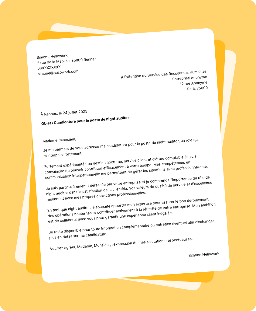 Exemple lettre de motivation Night auditor
