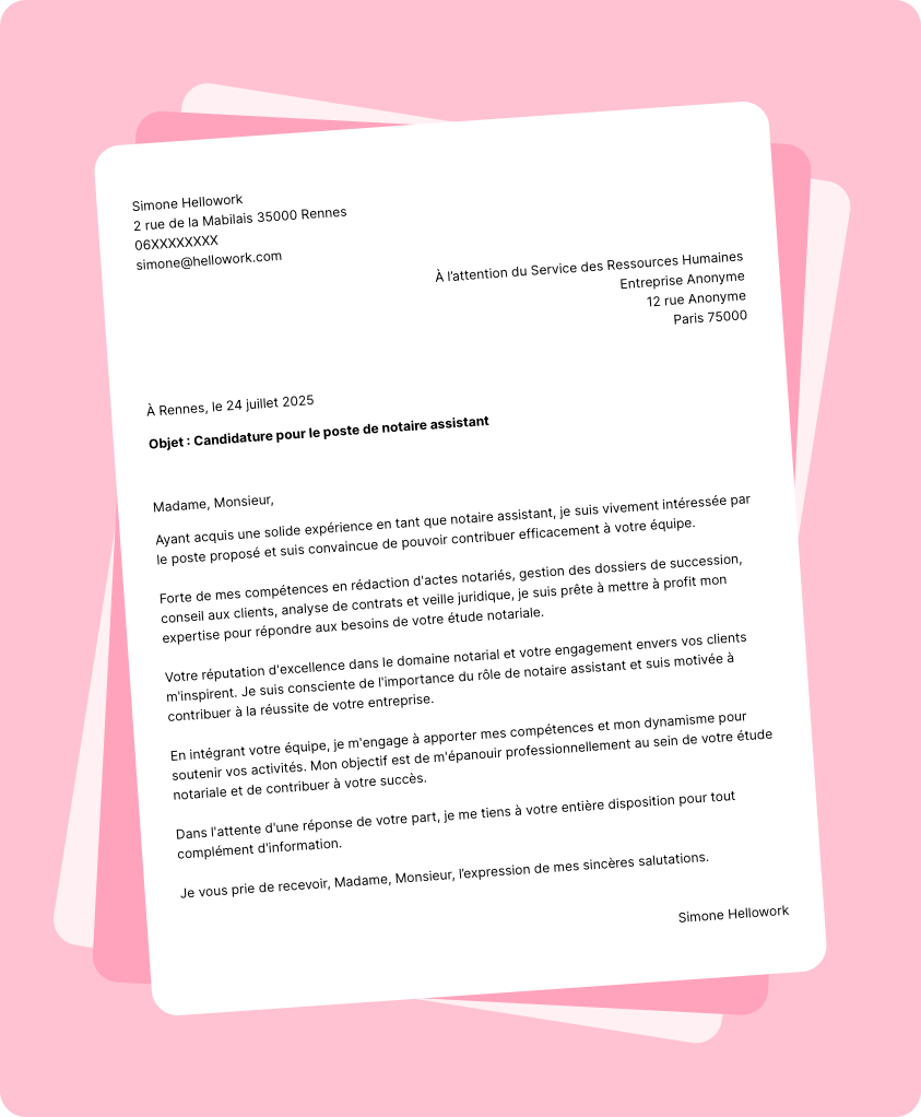Exemple lettre de motivation Notaire assistant