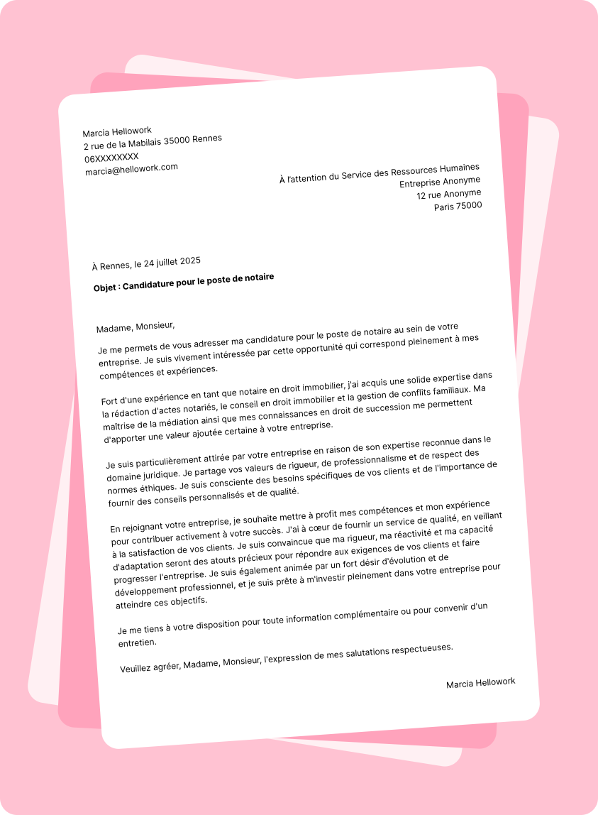 Exemple lettre de motivation Notaire