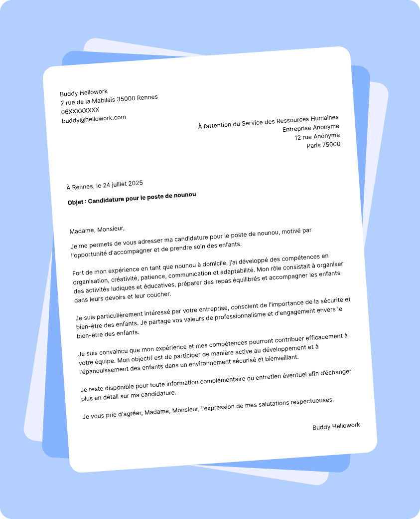 Exemple lettre de motivation Nounou