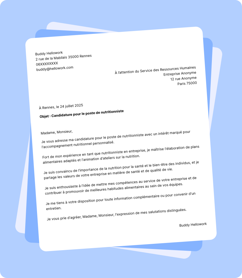 Exemple lettre de motivation Nutritionniste