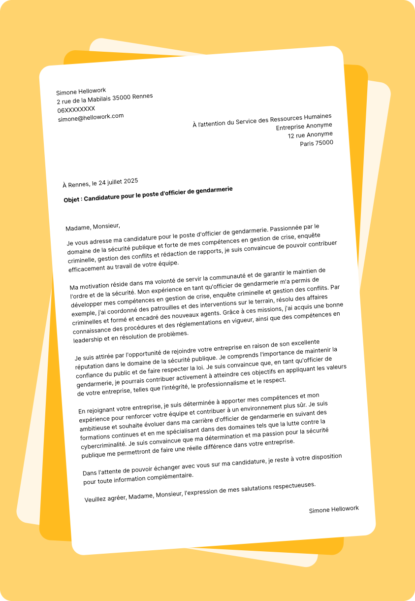 Modèle lettre de motivation Officier de gendarmerie Exemple lettre de motivation Officier de gendarmerie