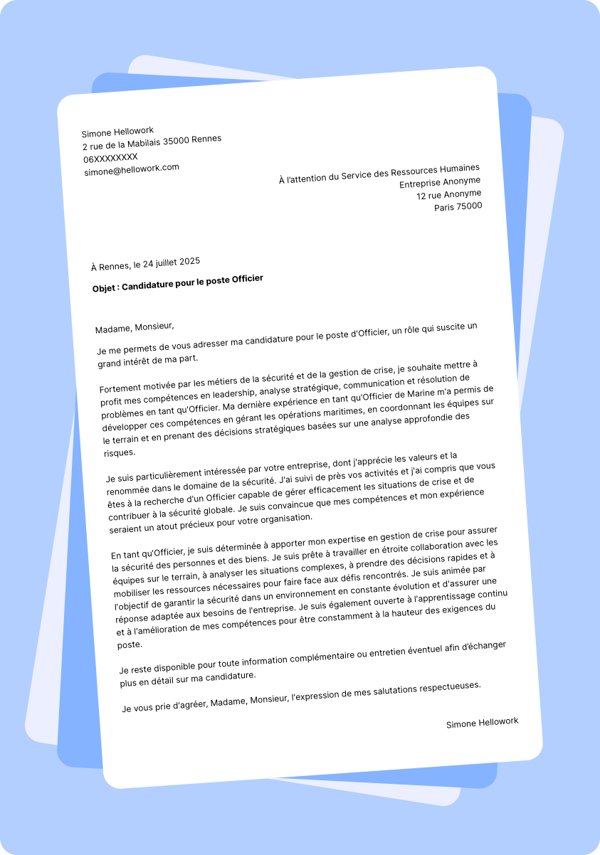 Exemple lettre de motivation Officier
