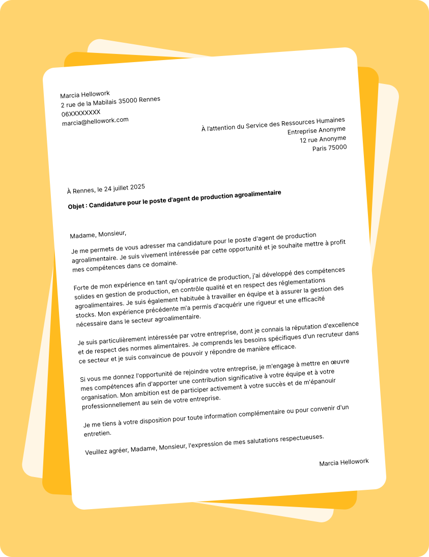 Modèle lettre de motivation Agent de production agroalimentaire Exemple lettre de motivation Agent de production agroalimentaire
