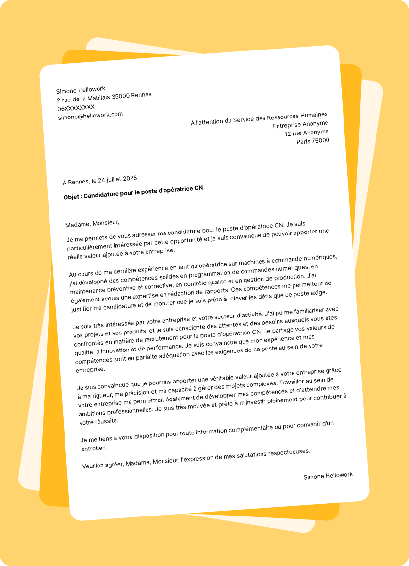 Modèle lettre de motivation Opérateur CN Exemple lettre de motivation Opérateur CN