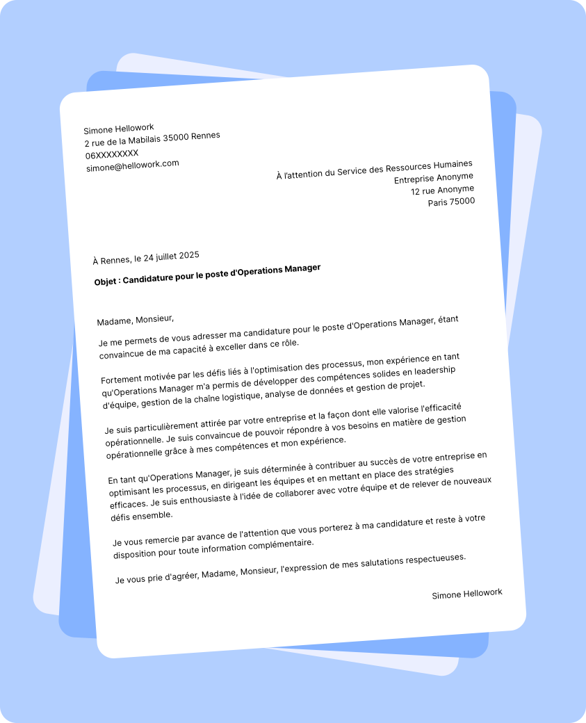 Exemple lettre de motivation Operations manager