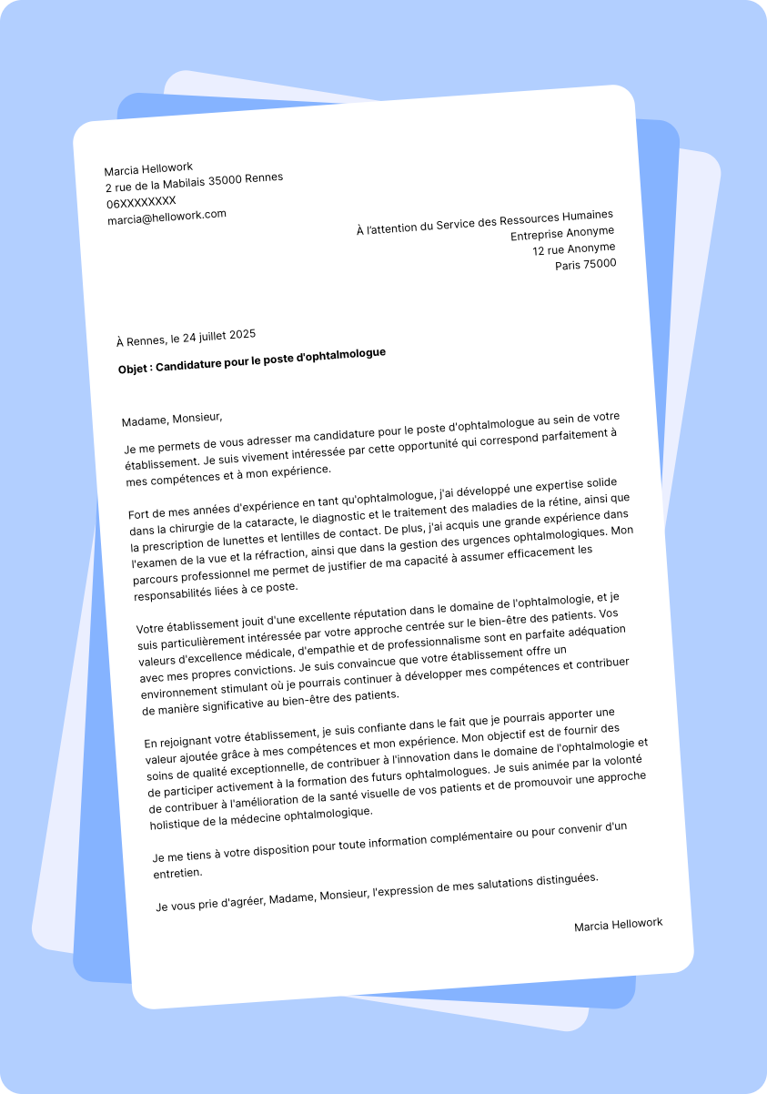 Exemple lettre de motivation Ophtalmologue