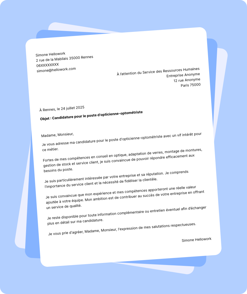 Exemple lettre de motivation Opticien-optométriste