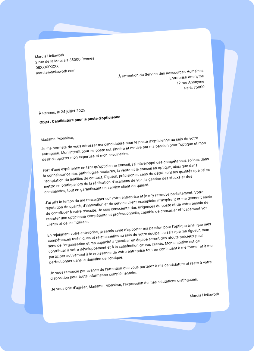 Modèle lettre de motivation Opticien Exemple lettre de motivation Opticien