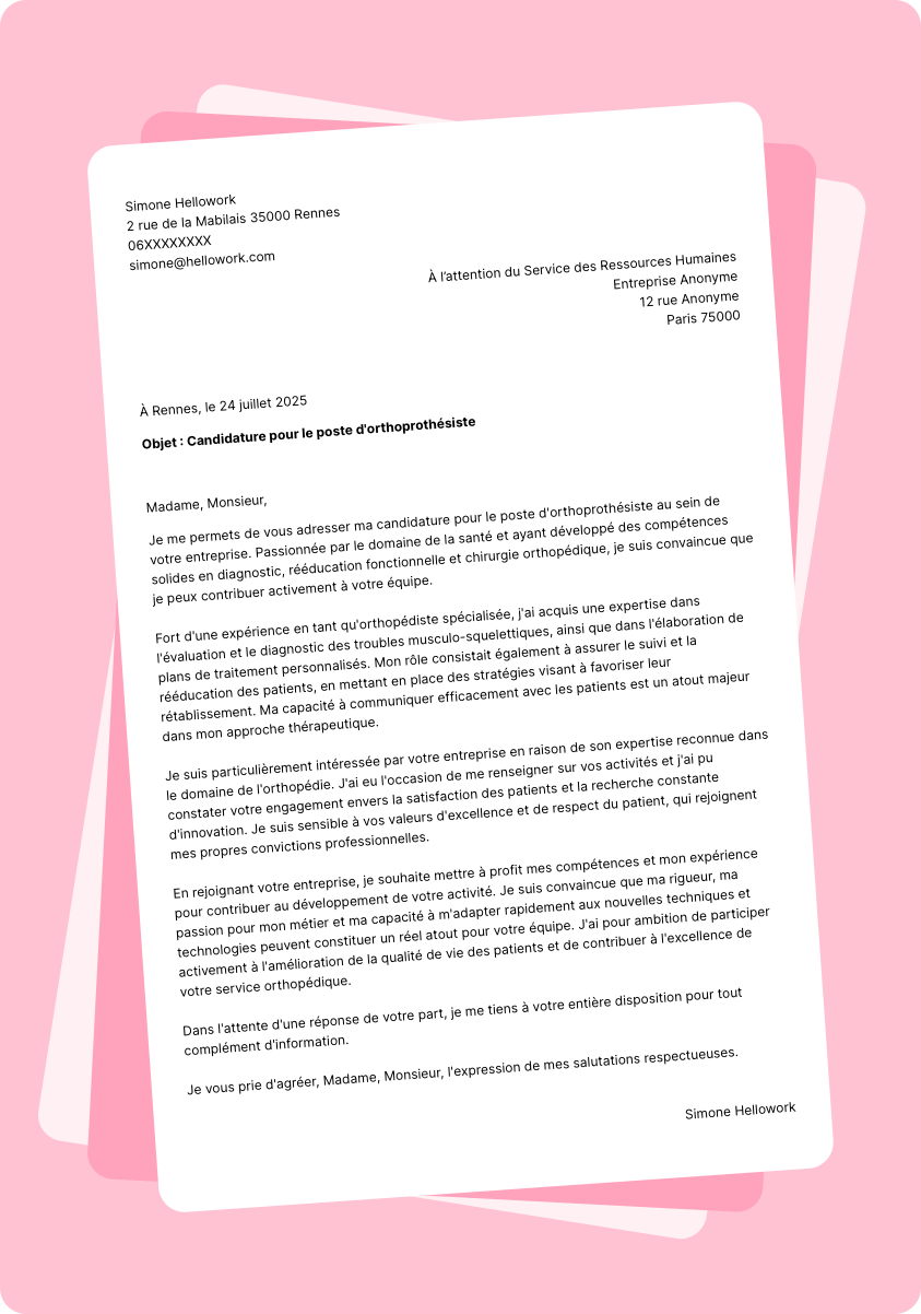 Exemple lettre de motivation Orthopédiste