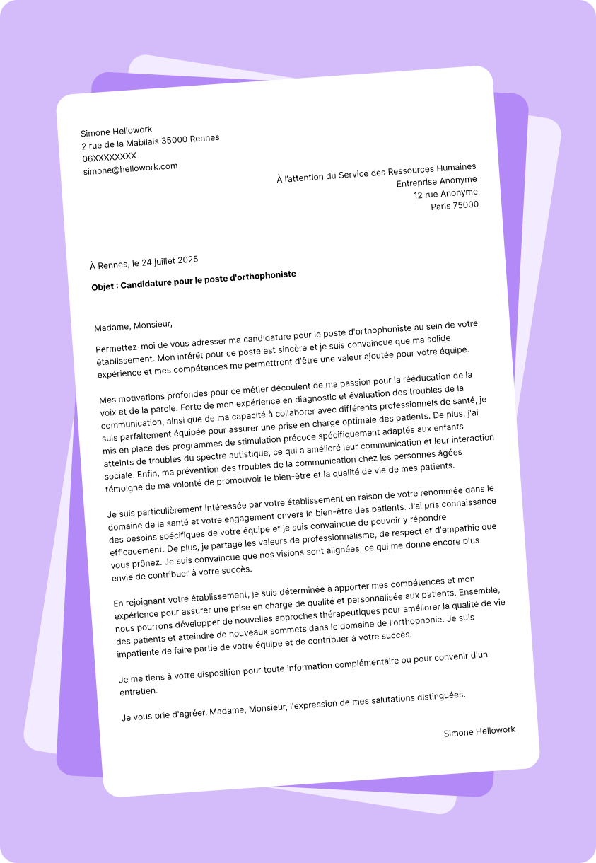 Exemple lettre de motivation Orthophoniste