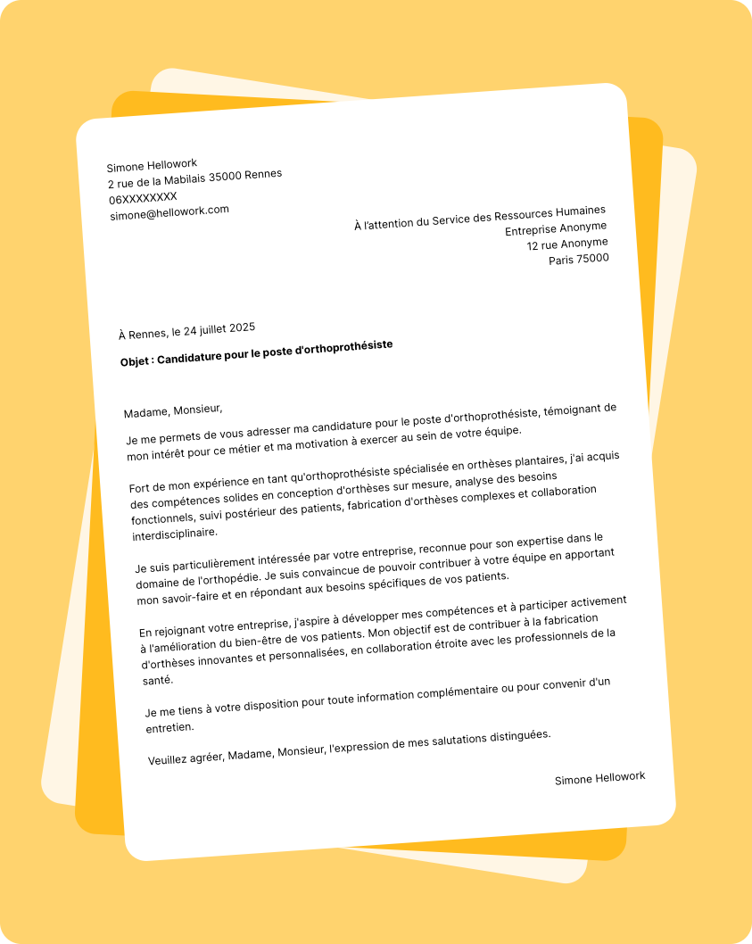 Exemple lettre de motivation Orthoprothésiste