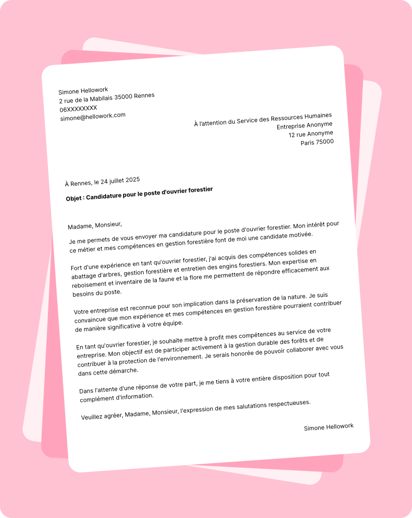 Exemple lettre de motivation Ouvrier forestier