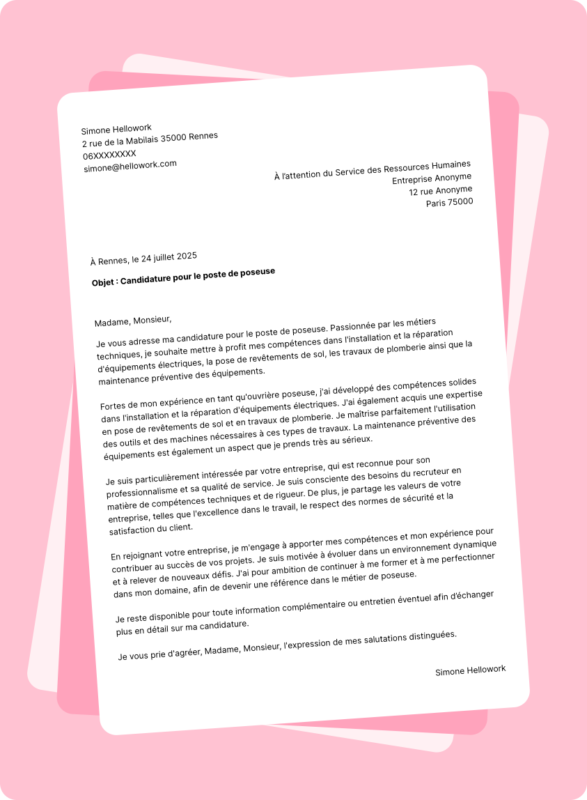Modèle lettre de motivation Poseur Exemple lettre de motivation Poseur