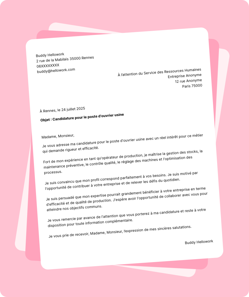 Modèle lettre de motivation Ouvrier usine Exemple lettre de motivation Ouvrier usine