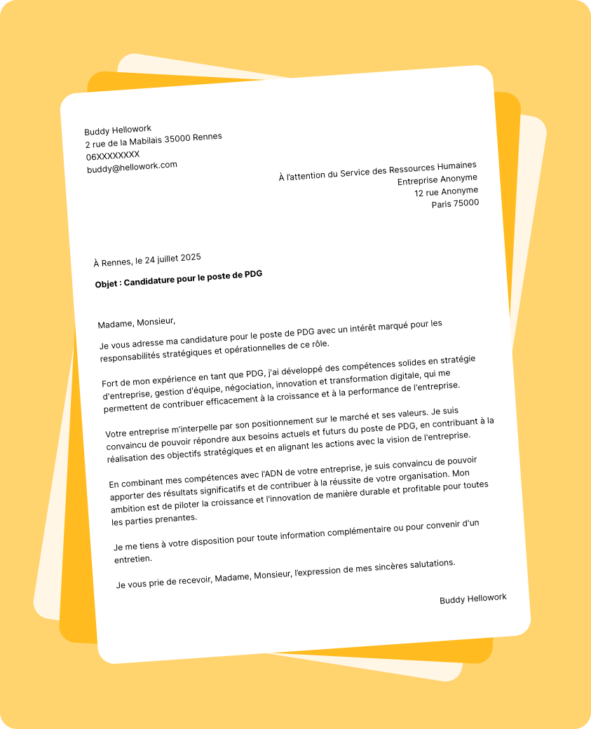 Exemple lettre de motivation PDG