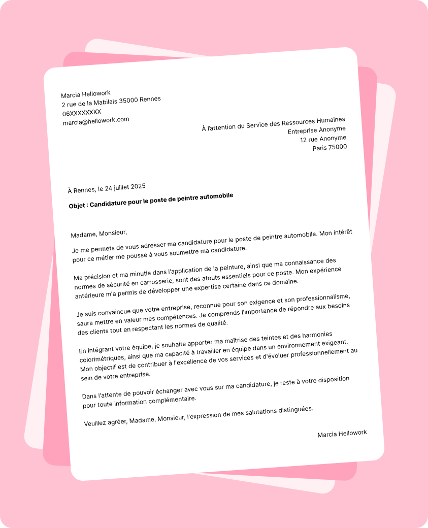 Exemple lettre de motivation Peintre automobile
