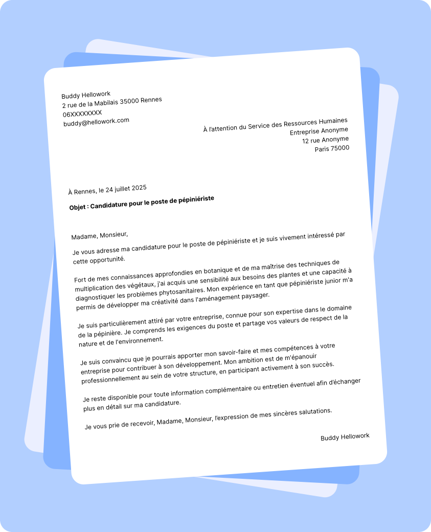Exemple lettre de motivation Pépiniériste