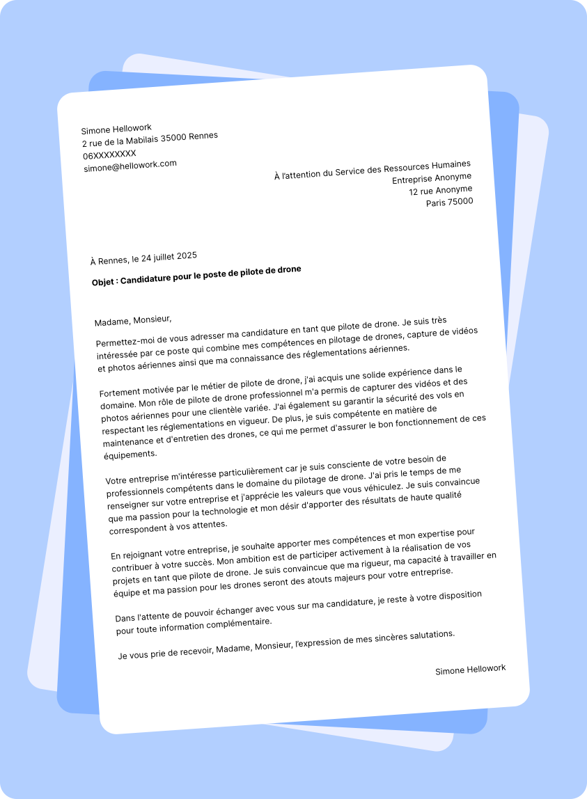 Modèle lettre de motivation Pilote de drone Exemple lettre de motivation Pilote de drone