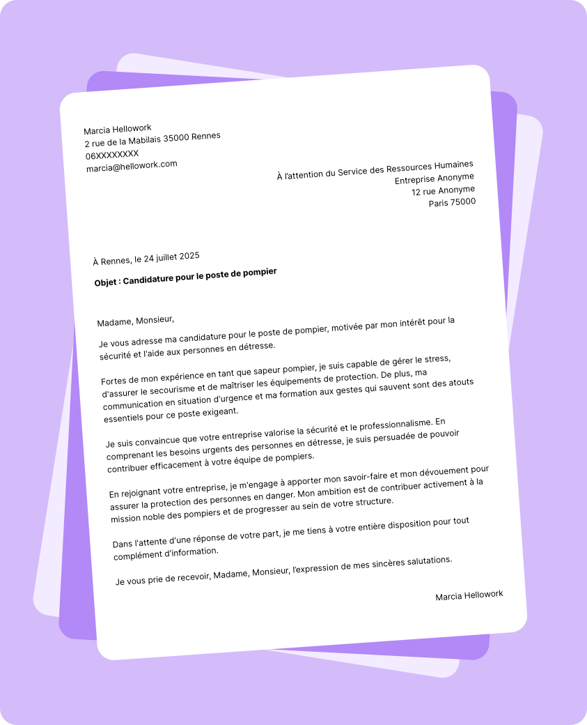 Exemple lettre de motivation Pompier